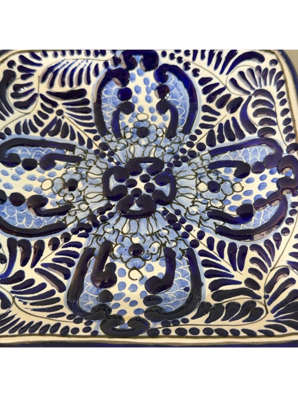 Vintage Talavera Mexican Pottery Square Plate Cobalt Blue White Signed 7.5" - Picture 5 of 11